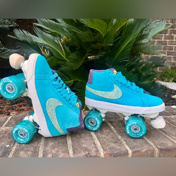Nike Shoes - Nike Blazer SB  Roller Skates, Suede w/ Swarovski crystals, Bont Glow Wheels